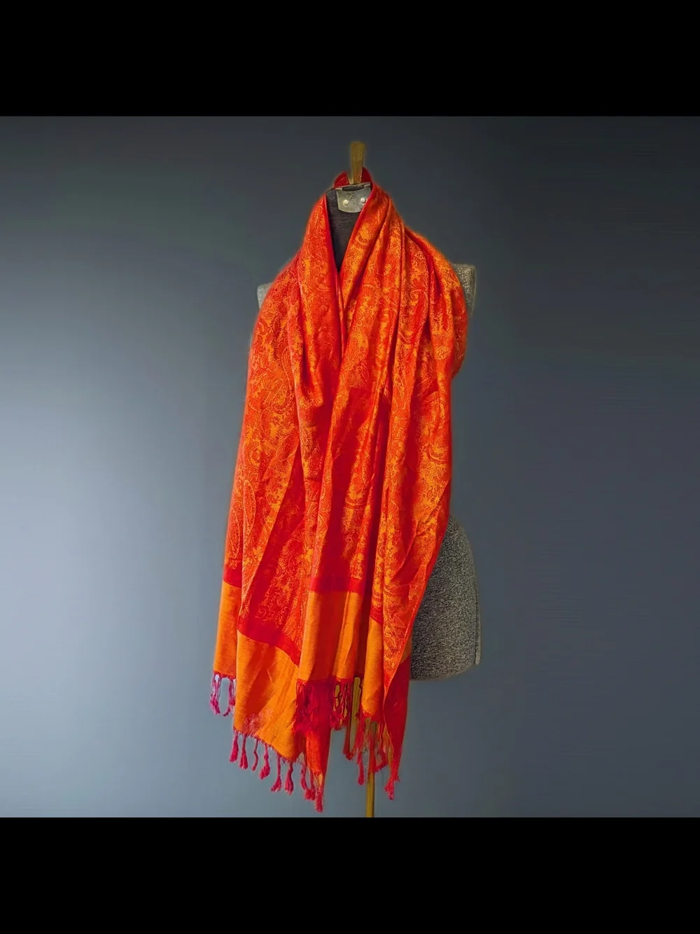 Y2K Vintage Pashmina Silk Shawl Wrap Reversible Two-Tone Orange Red NWOT 72x28